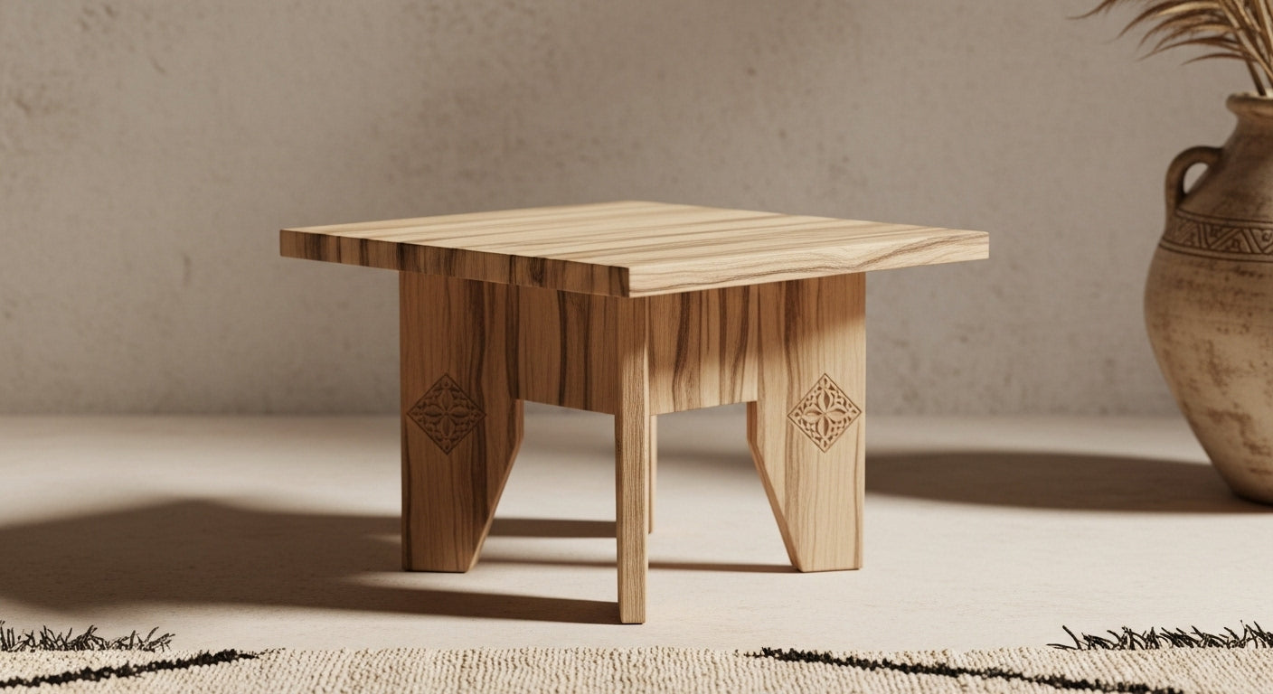 Moroccan Handcrafted Wooden Square Side Table – Minimalist Berber Design