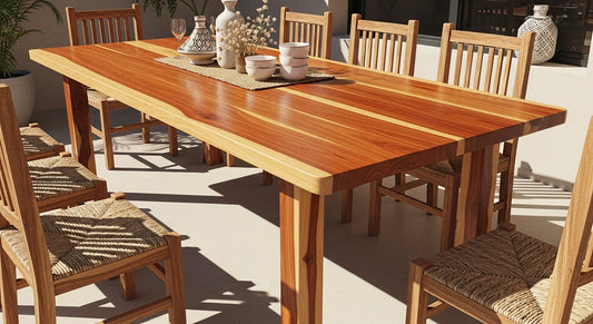 Rectangular Solid Wood Dining Table – Eucalyptus Table – Natural Two-Tone Finish