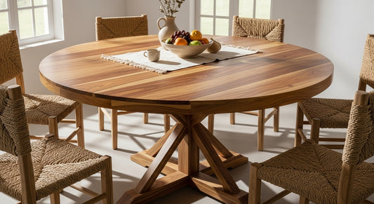 Round Solid Wood Pedestal Dining Table - Eucalyptus Table – Natural Finish
