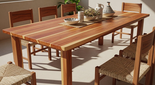 Rectangular Solid Wood Dining Table – Eucalyptus Table – Natural Two-Tone Finish