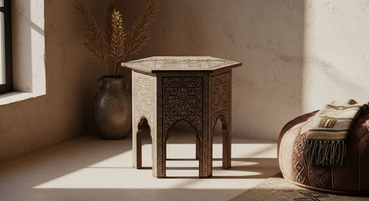 Moroccan Hand-Painted Hexagonal Side Table – Moorish Geometric Design