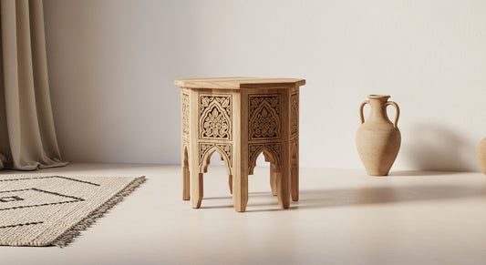 Moroccan Hand-Carved Wooden Side Table – Octagonal Moorish Design