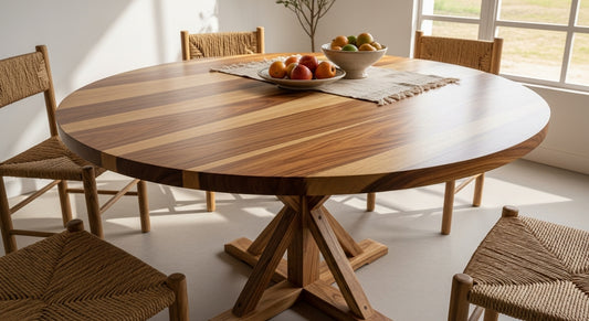 Round Solid Wood Pedestal Dining Table - Eucalyptus Table – Natural Finish
