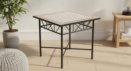 Moroccan Square Mosaic Tile Table – Black Metal Frame