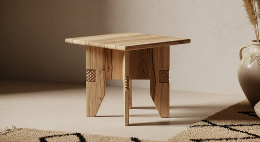 Moroccan Handcrafted Wooden Square Side Table – Minimalist Berber Design