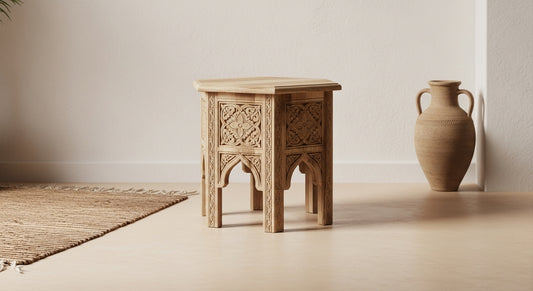 Moroccan Hand-Carved Wooden Side Table – Octagonal Moorish Design