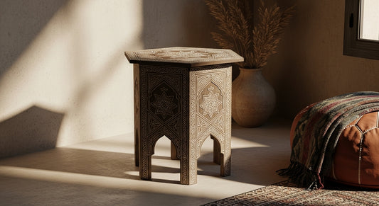 Moroccan Hand-Painted Hexagonal Side Table – Moorish Geometric Design