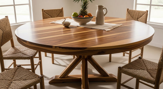Round Solid Wood Pedestal Dining Table - Eucalyptus Table – Natural Finish