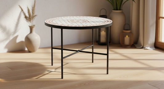 Round Moroccan Mosaic Tile Table – Black Metal Base