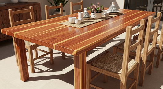 Rectangular Solid Wood Dining Table – Eucalyptus Table – Natural Two-Tone Finish