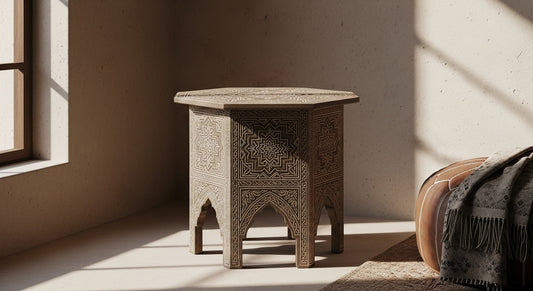 Moroccan Hand-Painted Hexagonal Side Table – Moorish Geometric Design