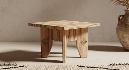 Moroccan Handcrafted Wooden Square Side Table – Minimalist Berber Design