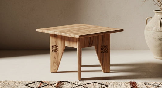 Moroccan Handcrafted Wooden Square Side Table – Minimalist Berber Design