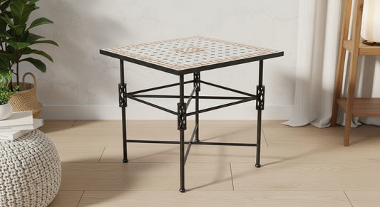 Moroccan Square Mosaic Tile Table – Black Metal Frame
