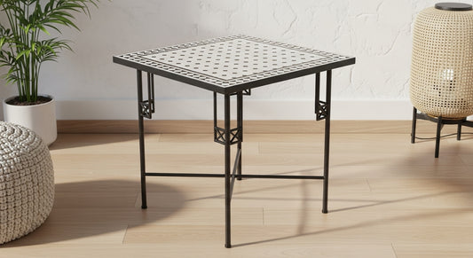 Moroccan Square Mosaic Tile Table – Black Metal Frame